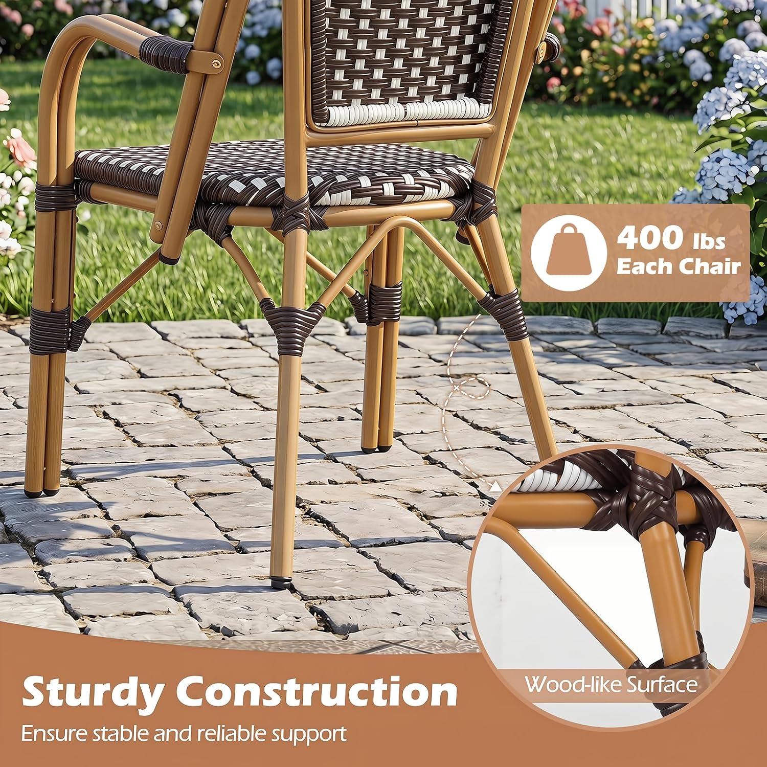 French Wicker Outdoor Bistro Armchairs