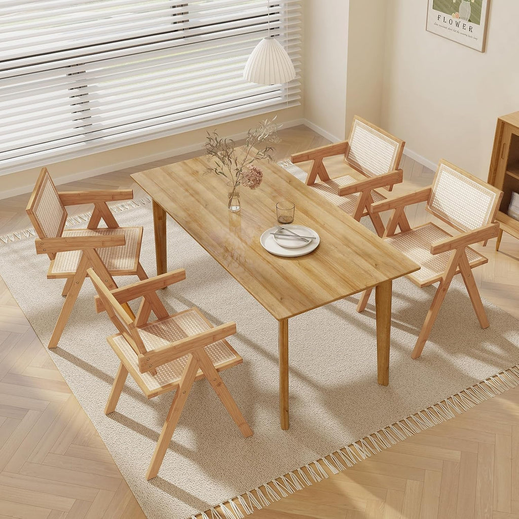 Natural Boho Cane Rattan Dining Chairs Set of 4