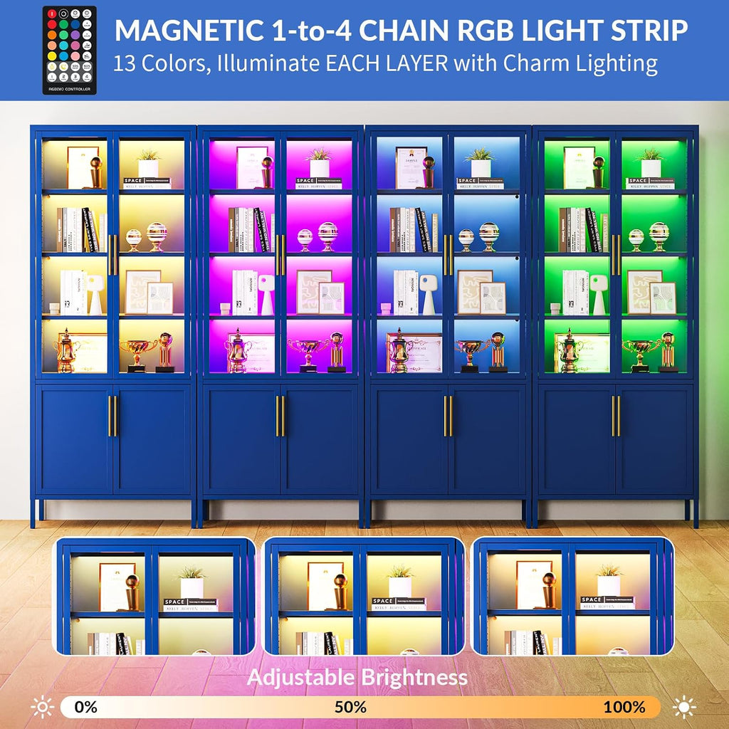 Blue Color LED Glass Display Cabinet