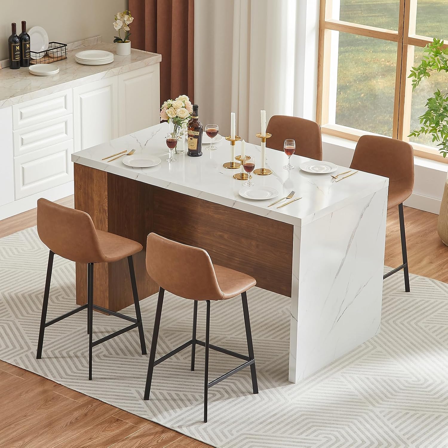 White LED Marble Kitchen Island