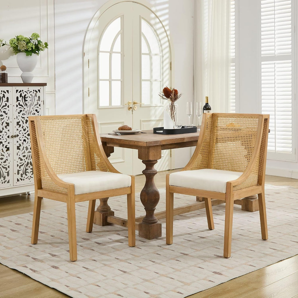 Beige Rattan Mid-Century Dining Chairs
