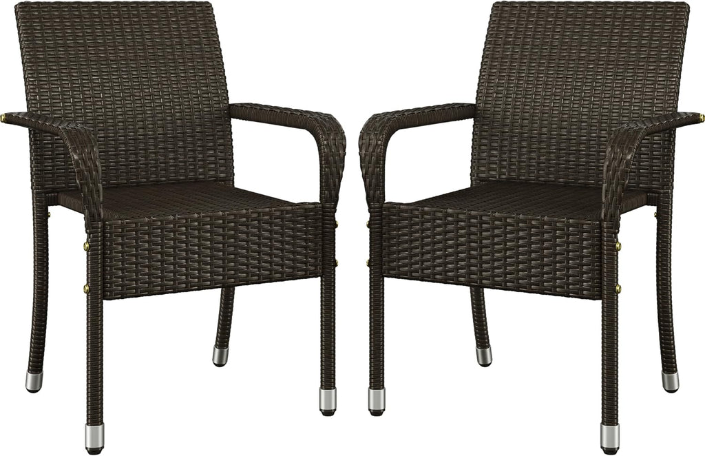 Brown Stackable Rattan Patio Armchairs Set of 2