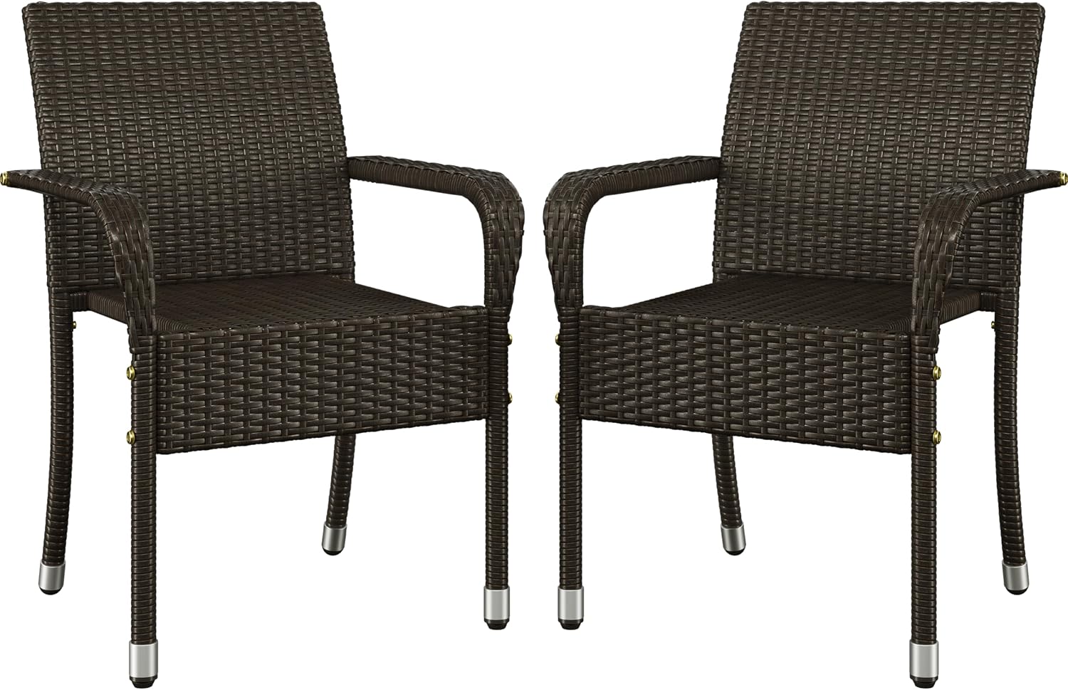 Brown Stackable Rattan Patio Armchairs Set of 2