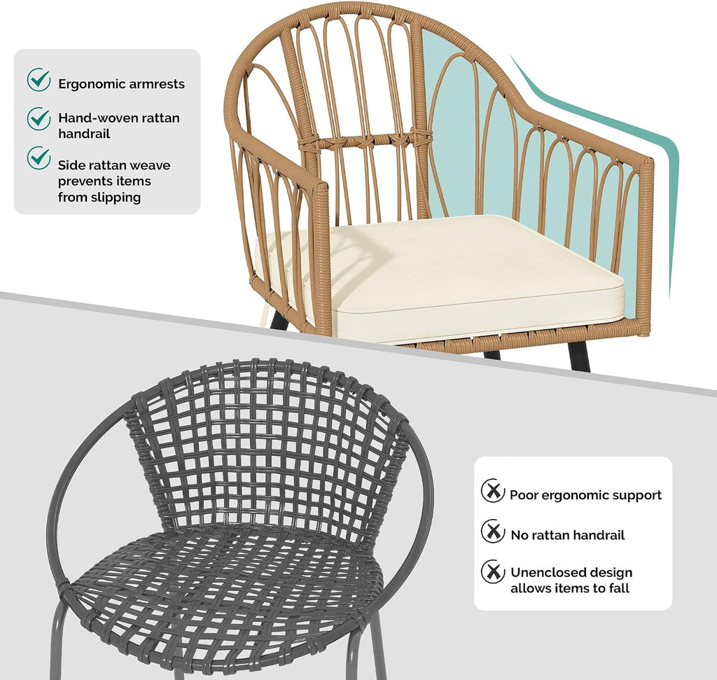 Beige All-Weather Rattan Dining Chairs Set of 4