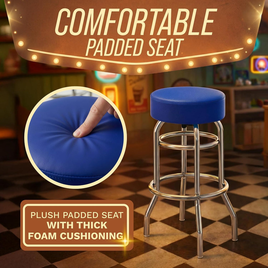 Blue Padded Swivel Bar Stool