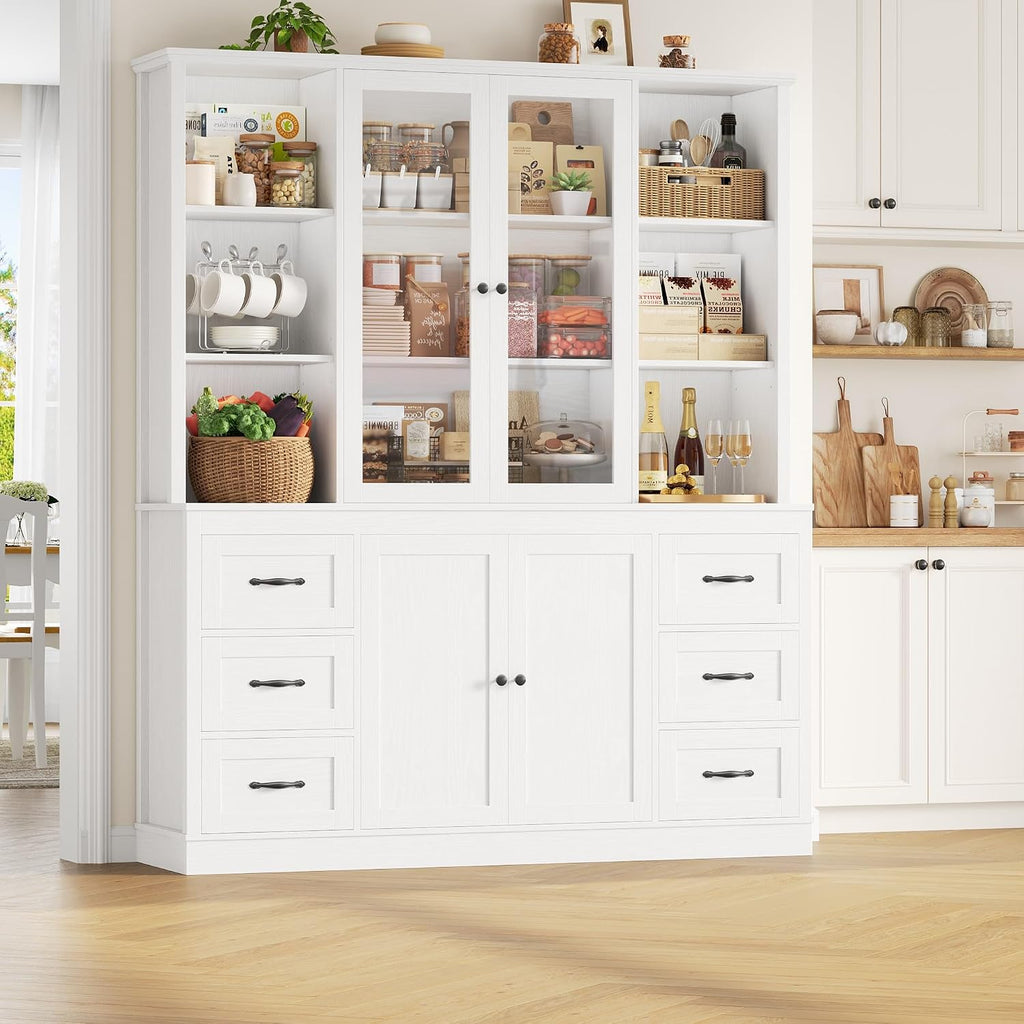 White Large Glass Pantry Cabinet