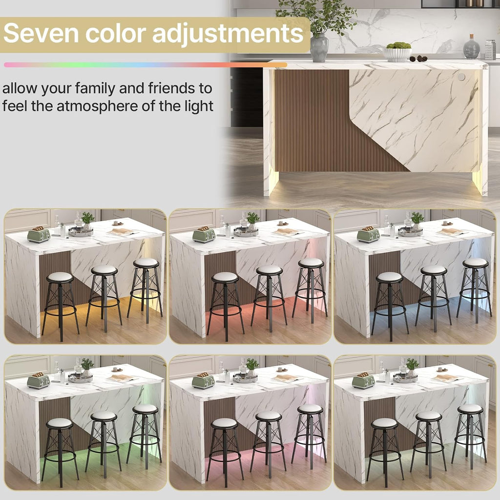 White LED Marble Dining Island Table