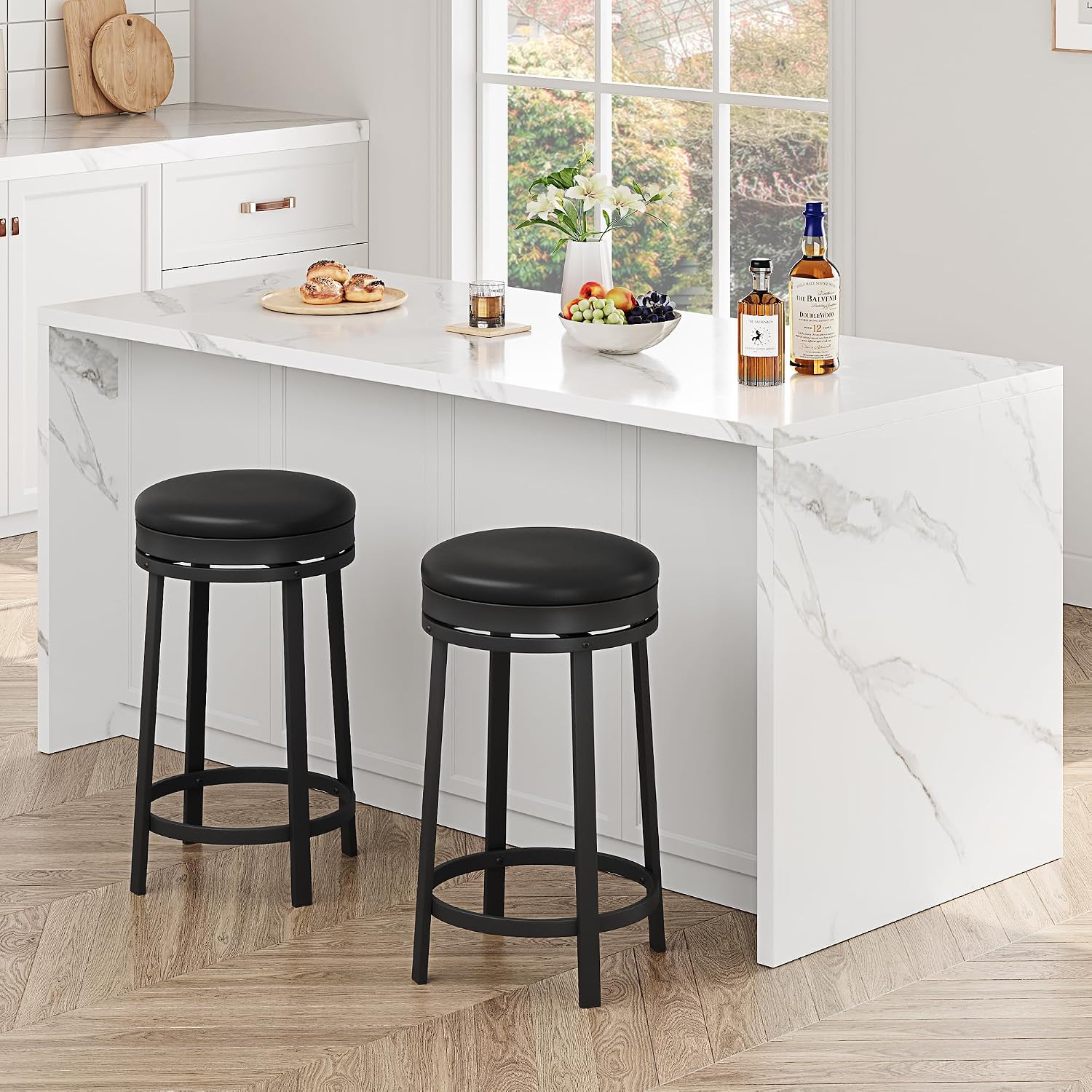 2 Black PU Leather Swivel Counter Stools