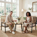 Beige Wide Rattan Patio Armchairs Set of 2
