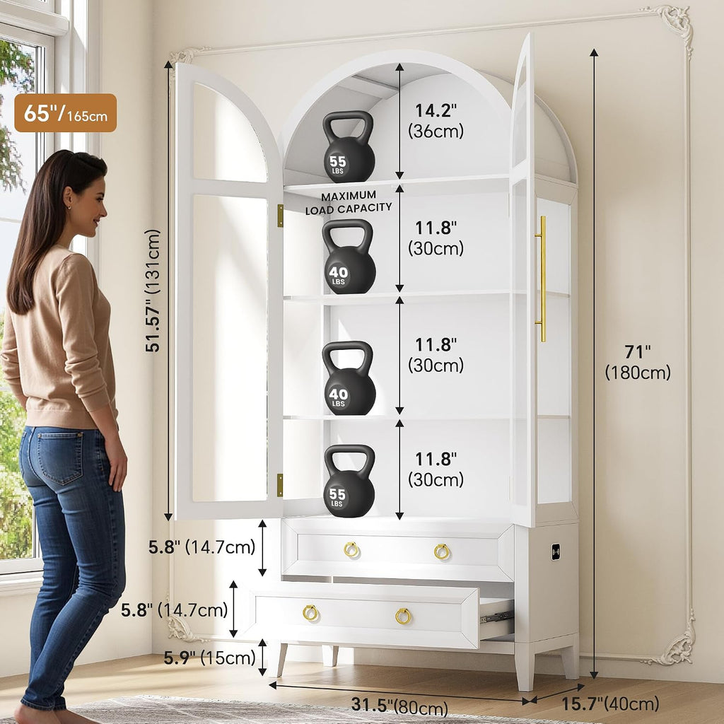 White Sensor LED Arched Display Cabinet