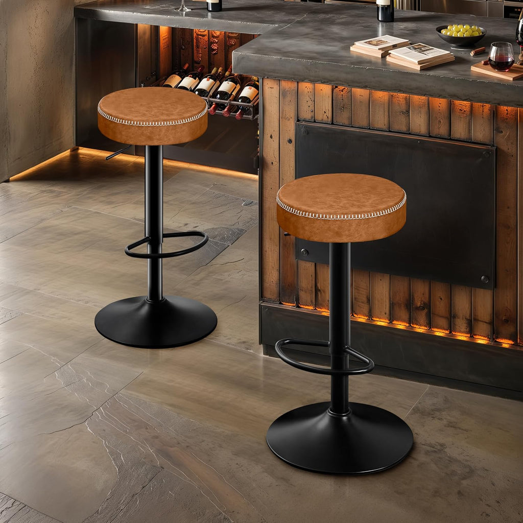 2 Brown Microfiber Adjustable Swivel Bar Stools