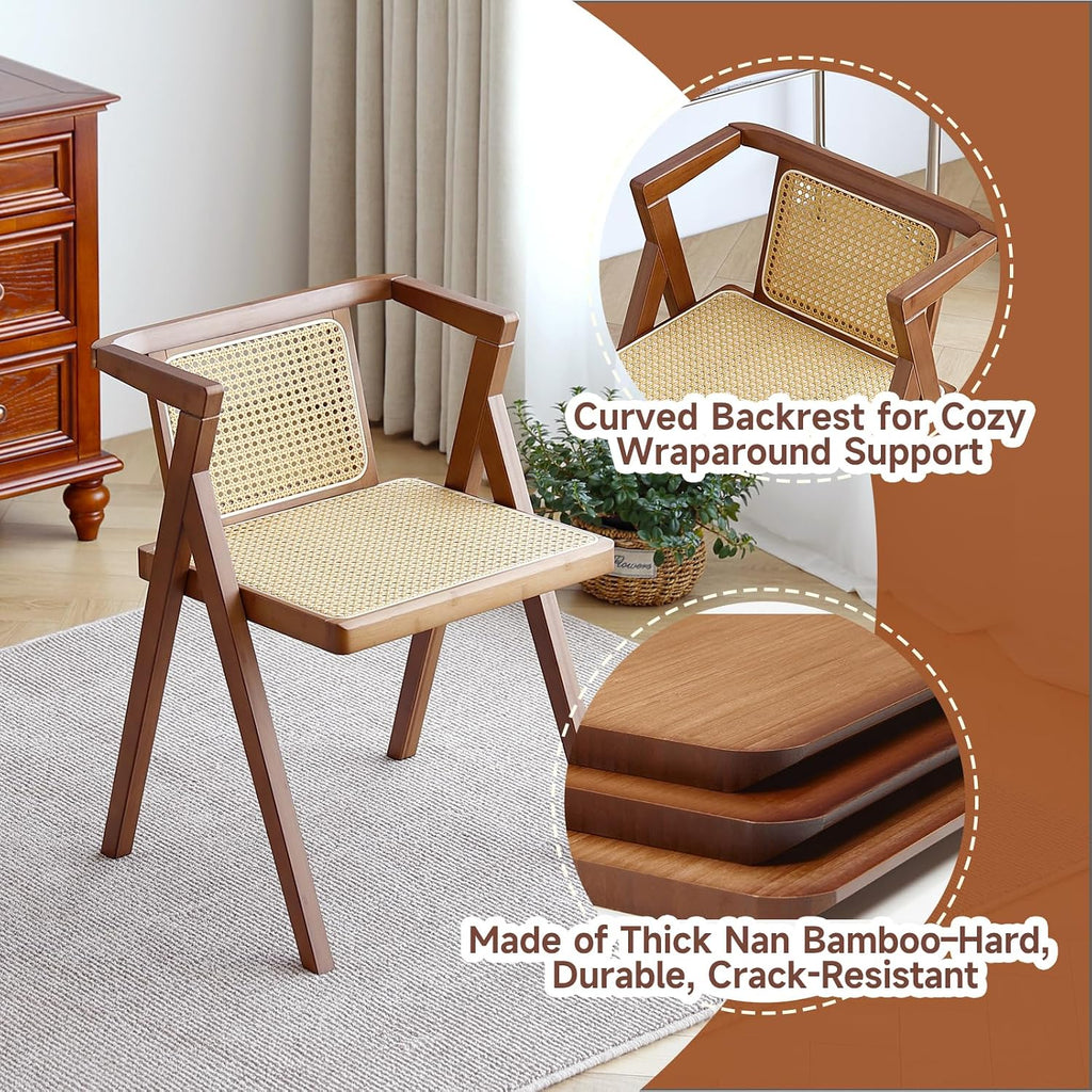 Walnut Mid-Century Rattan Dining Armchair