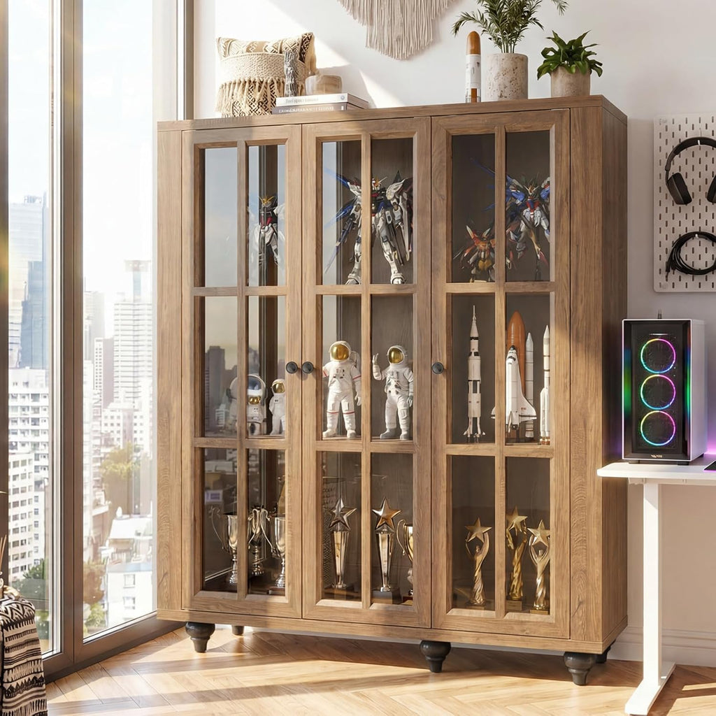 Cracked Oak Glass Display Cabinet