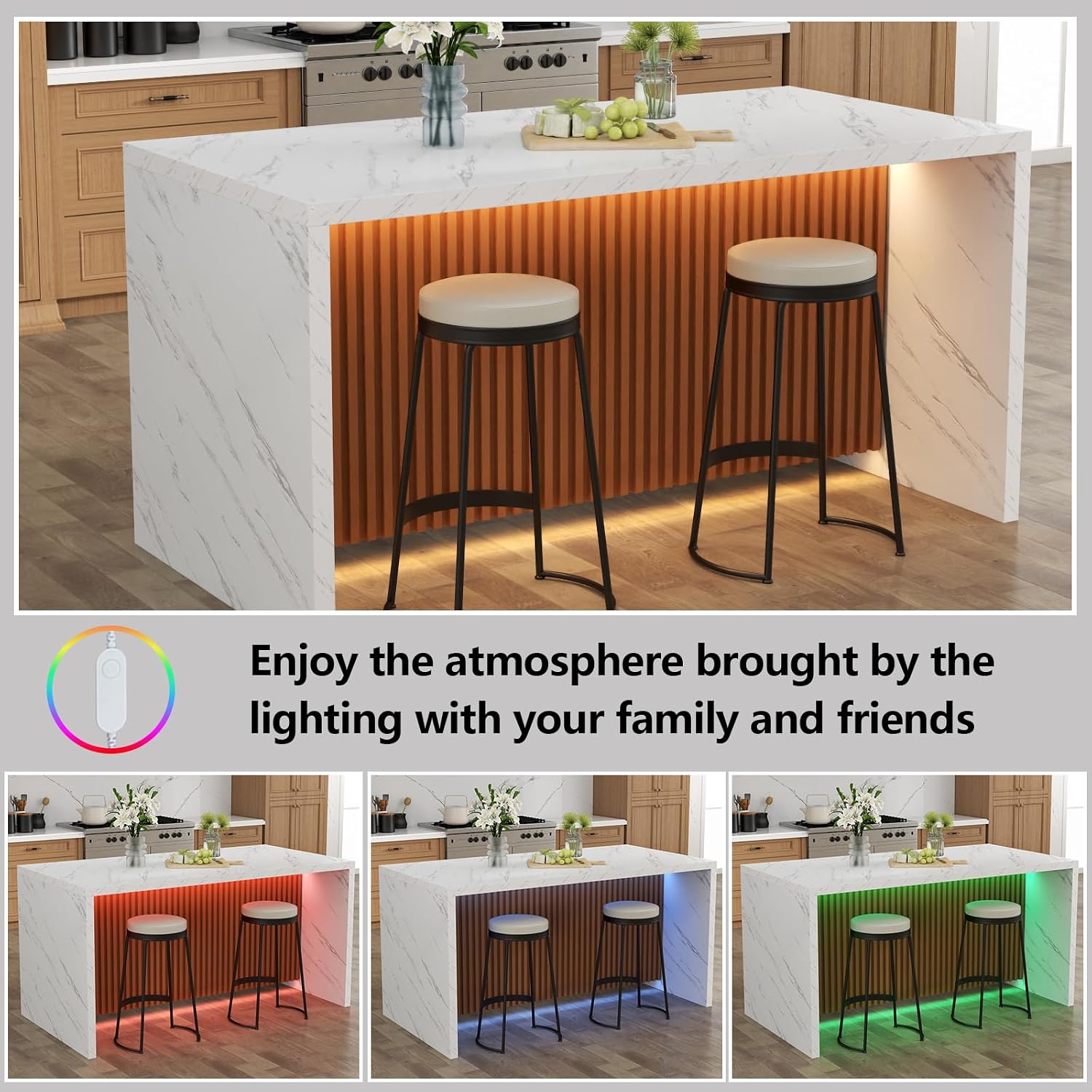 White LED Marble Dining Kitchen Island