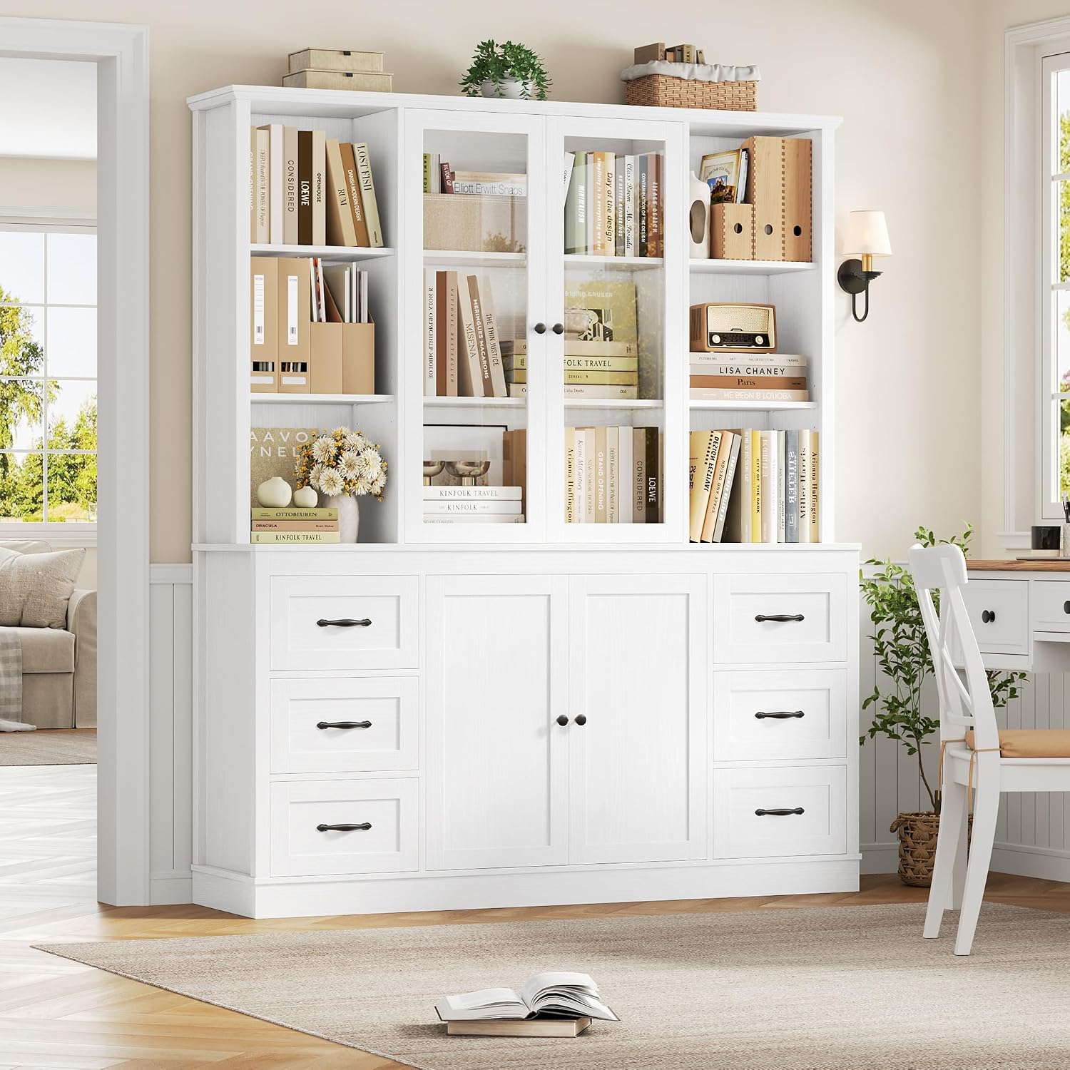 White Large Glass Pantry Cabinet