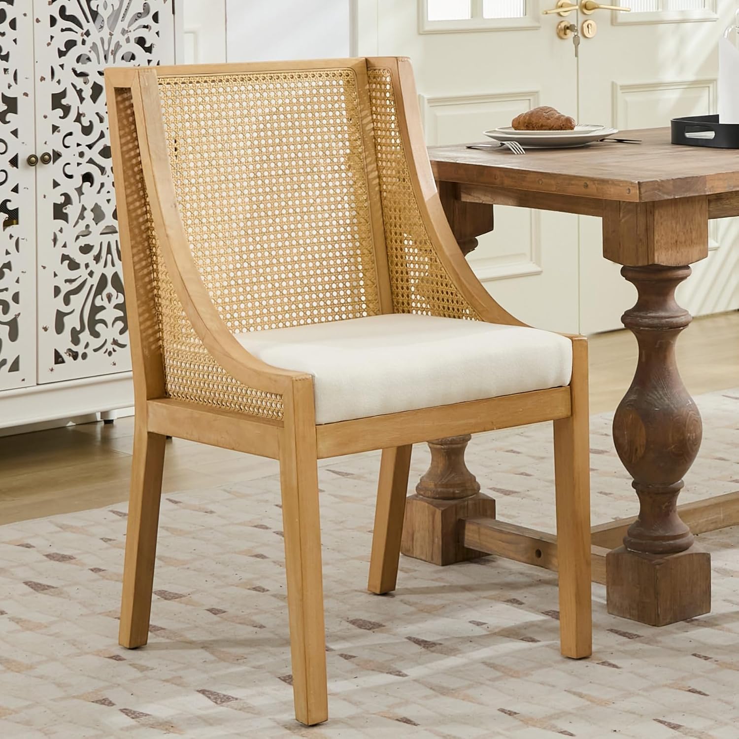 Beige Rattan Mid-Century Dining Chairs