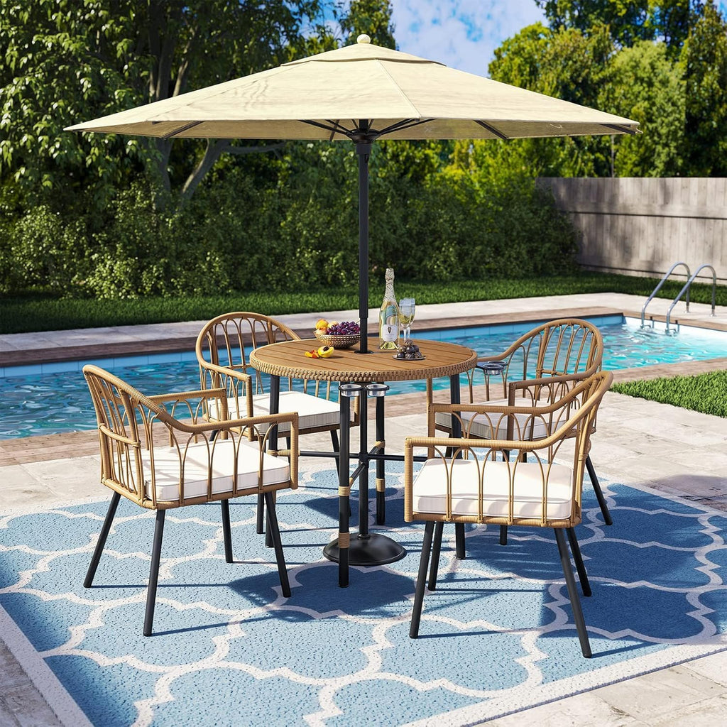 Beige All-Weather Rattan Dining Chairs Set of 4