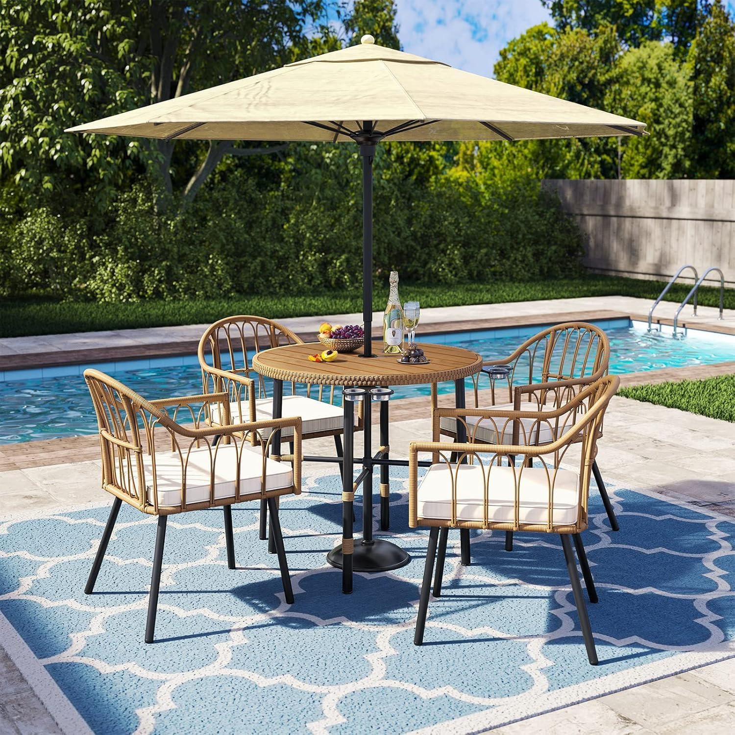 Beige All-Weather Rattan Dining Chairs Set of 4