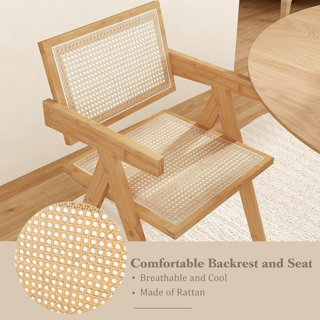Natural Boho Cane Rattan Dining Chairs Set of 4