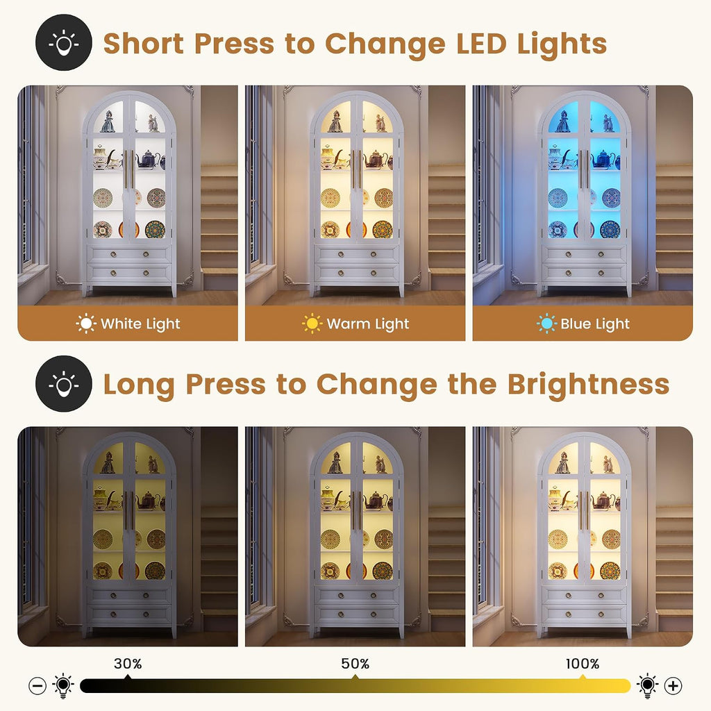 White Sensor LED Arched Display Cabinet
