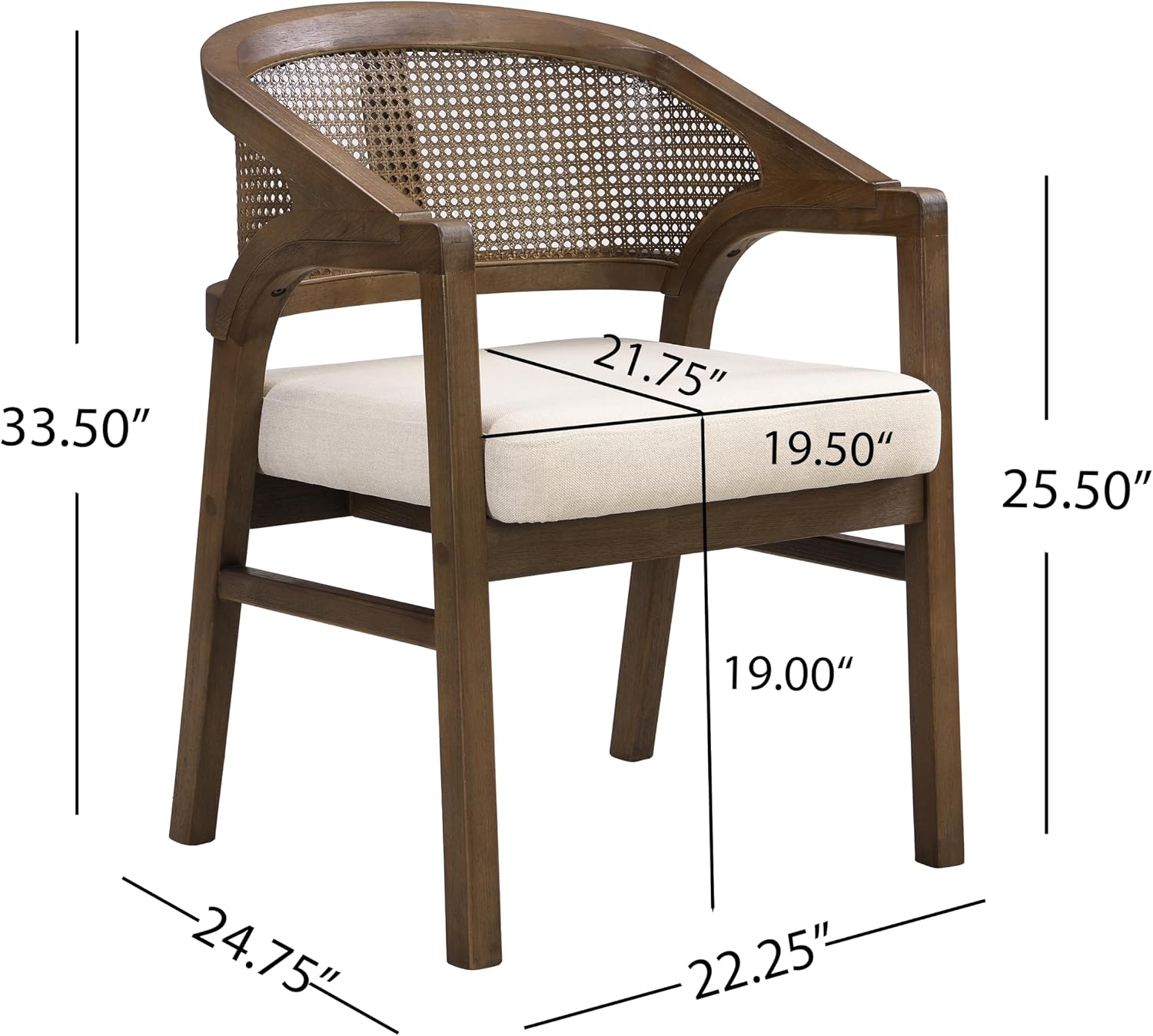 Walnut Beige Rattan Faritel Dining Chairs Set of 2
