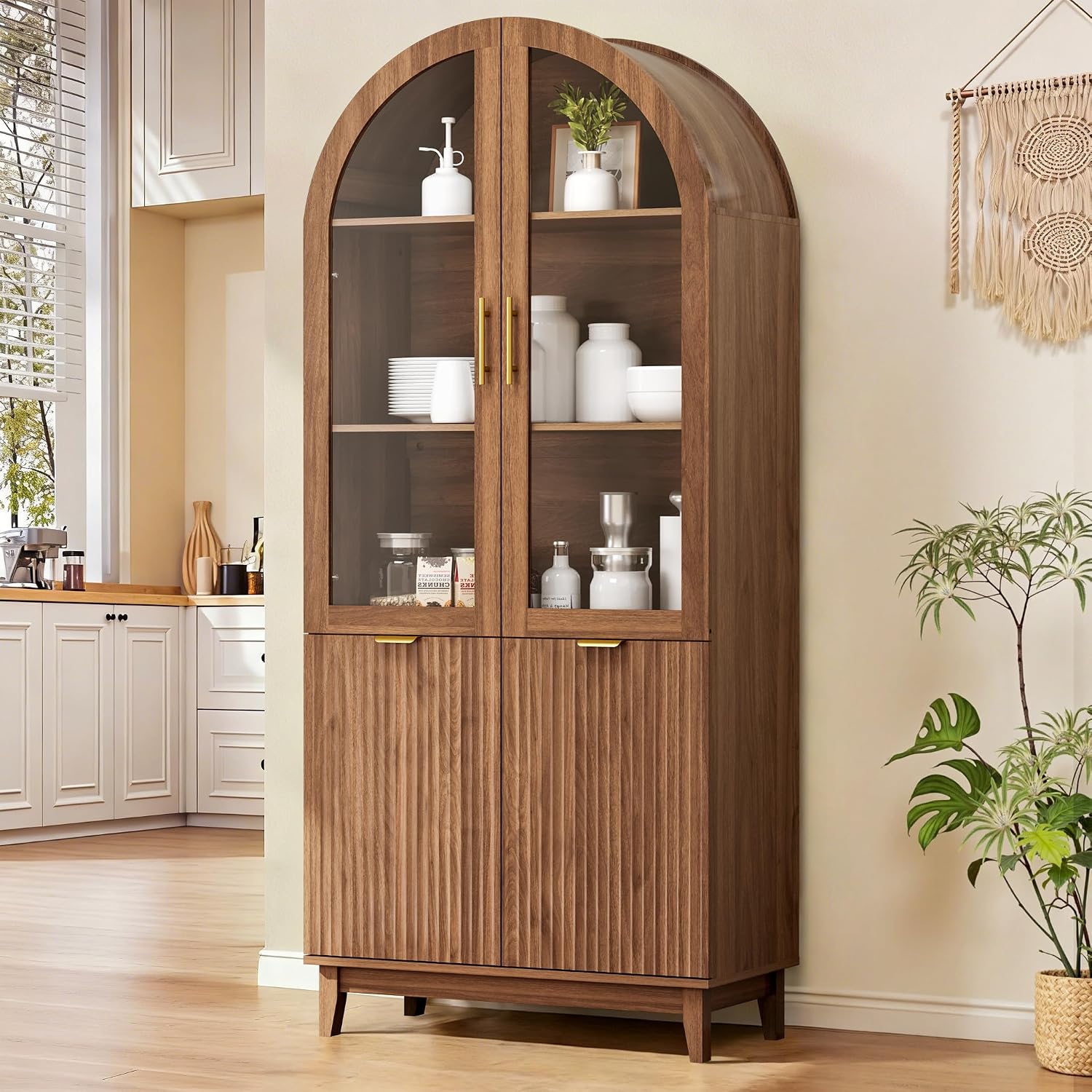 Walnut Fluted Arched Tall Cabinet