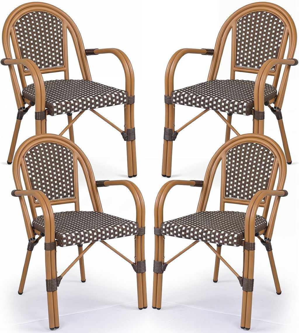 French Wicker Outdoor Bistro Armchairs