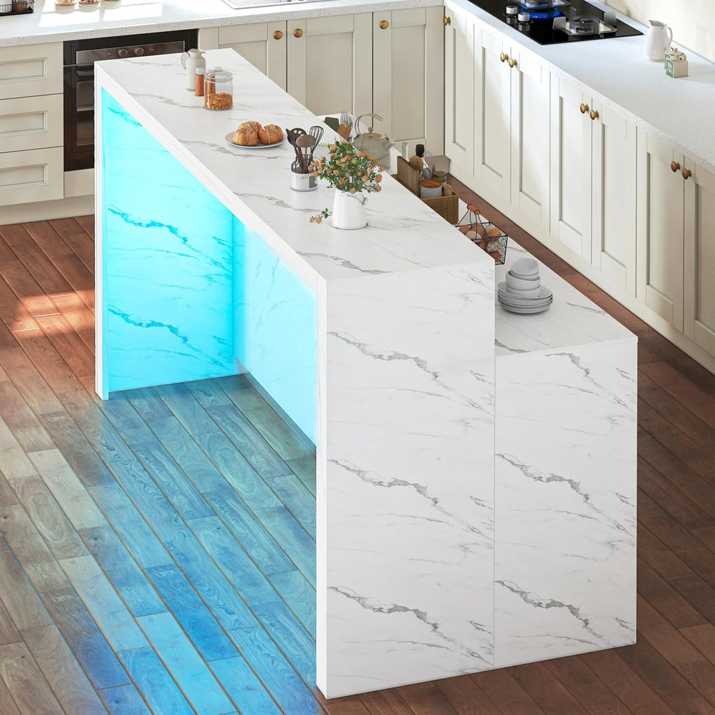 70.9" LED Faux Marble Dining Bar Table with USB Ports