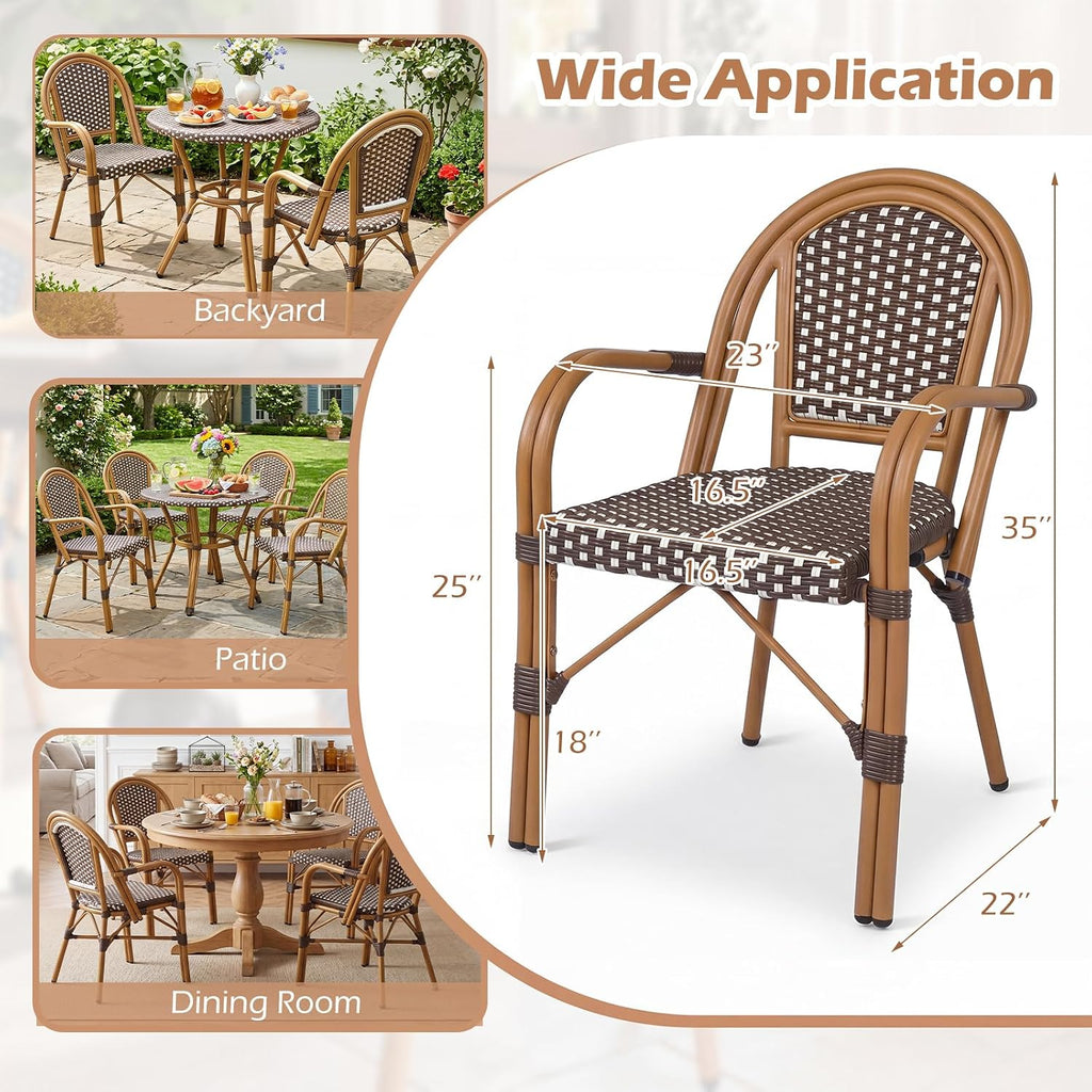 French Wicker Outdoor Bistro Armchairs
