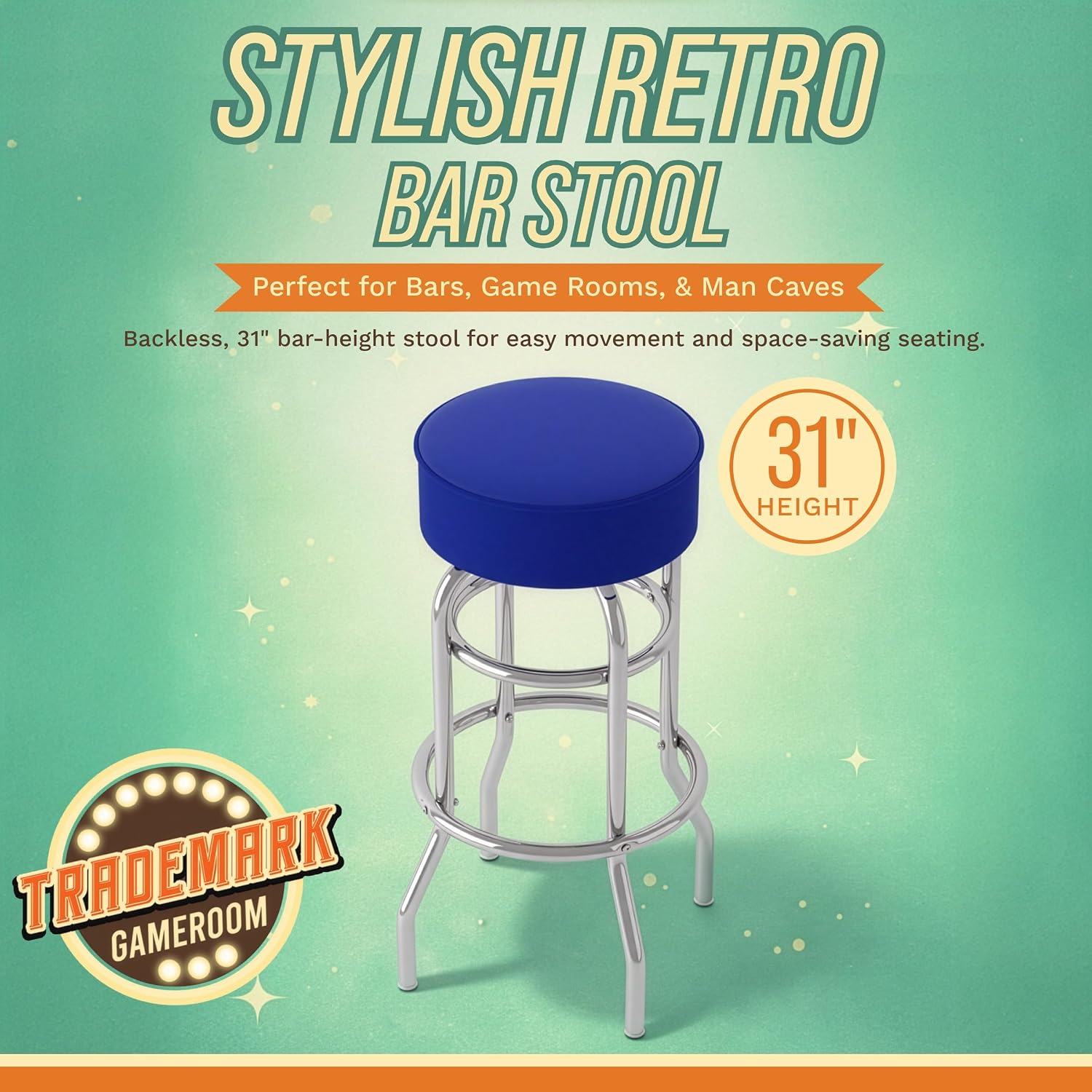 Blue Padded Swivel Bar Stool