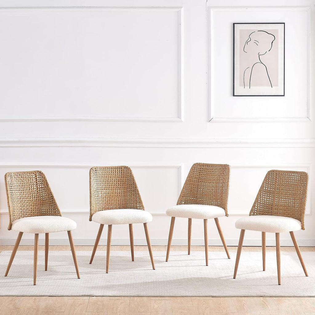 4 Pack Boucle Cane Rattan Dining Chairs