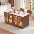 Walnut LED Marble Rolling Kitchen Island