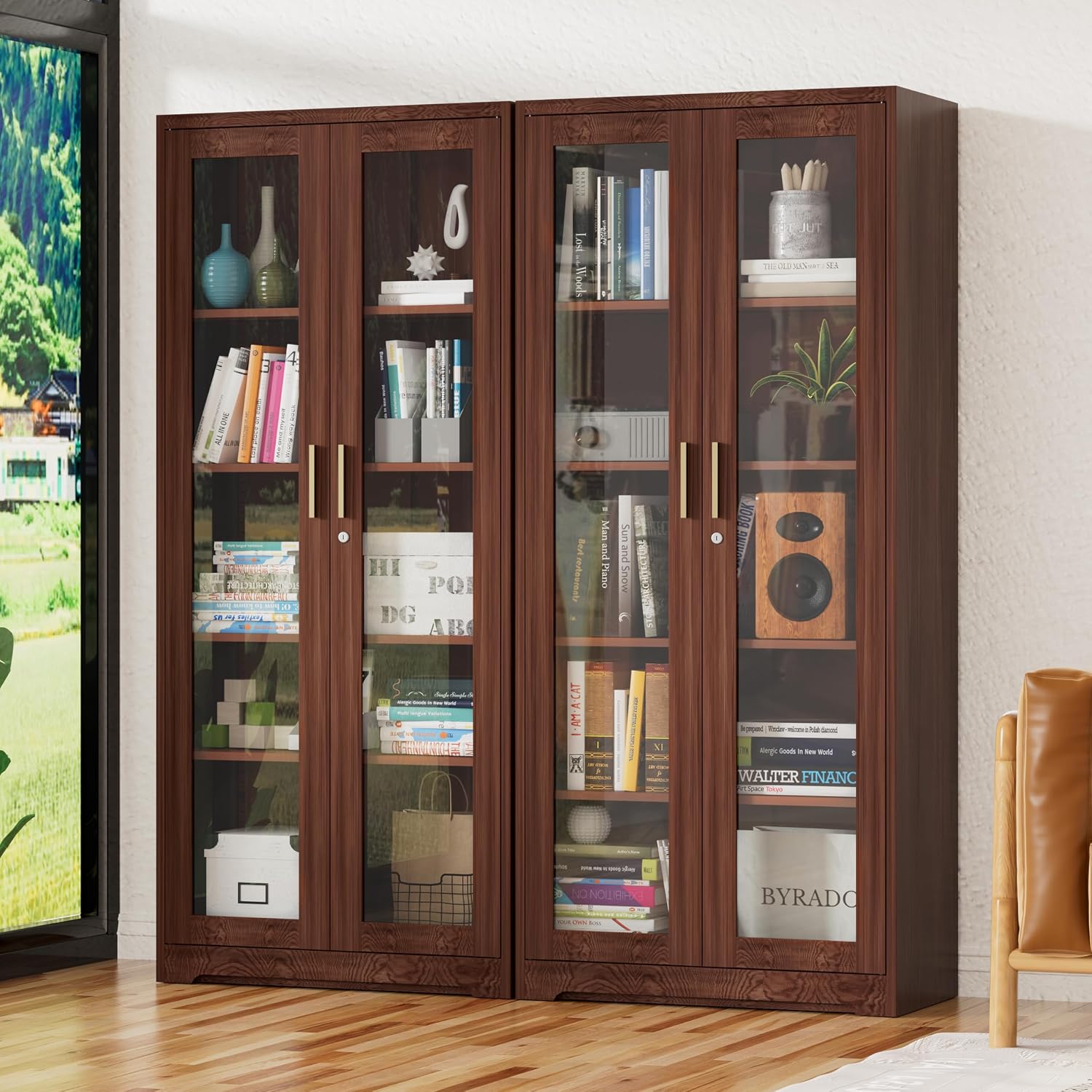 Brown Lockable Glass Display Cabinet