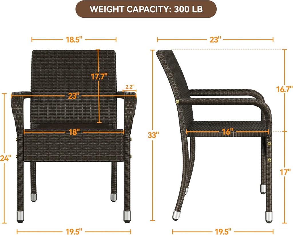Brown Stackable Rattan Patio Armchairs Set of 2