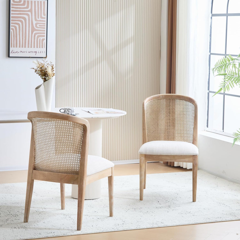 Beige Cane Lilia Dining Chairs Set of 2