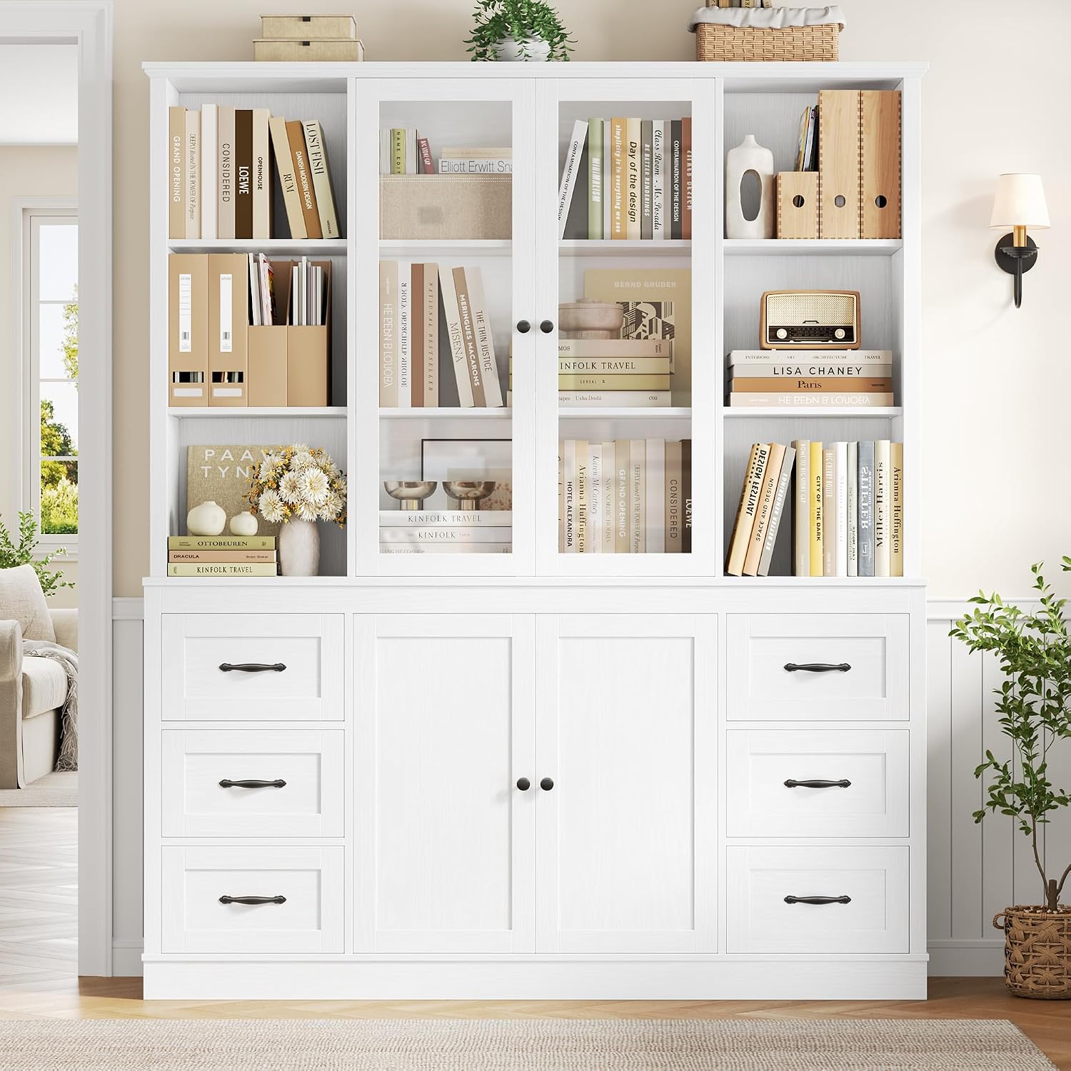 White Large Glass Pantry Cabinet