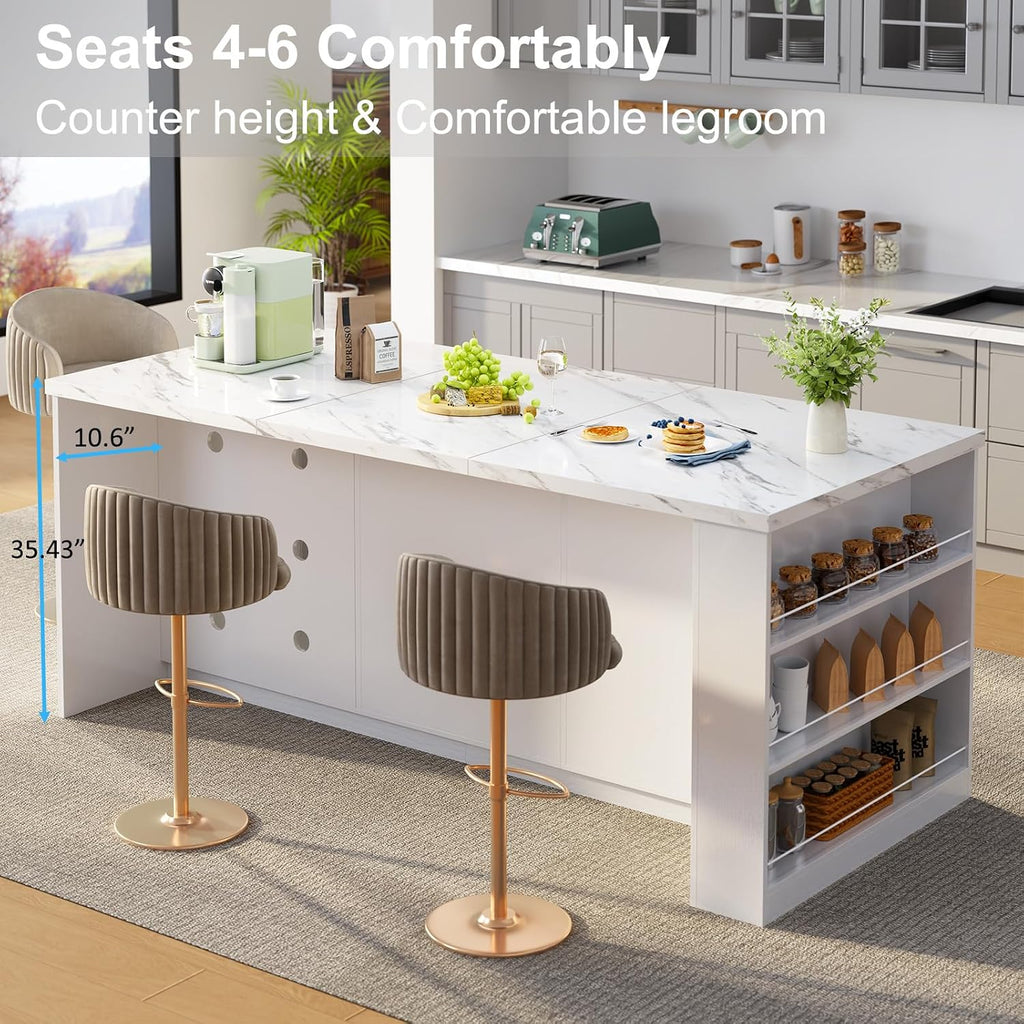 White Marble Storage Kitchen Island Table