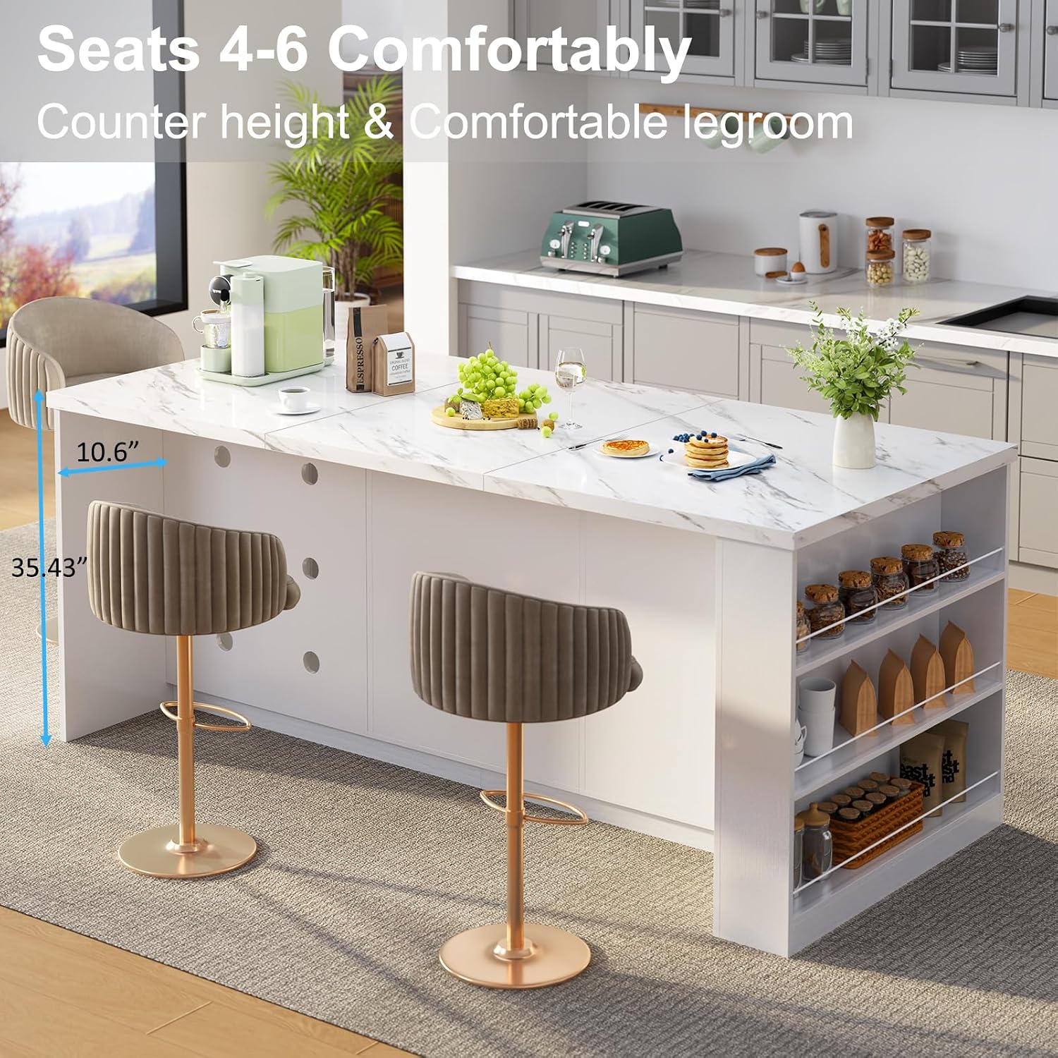 White Marble Storage Kitchen Island Table