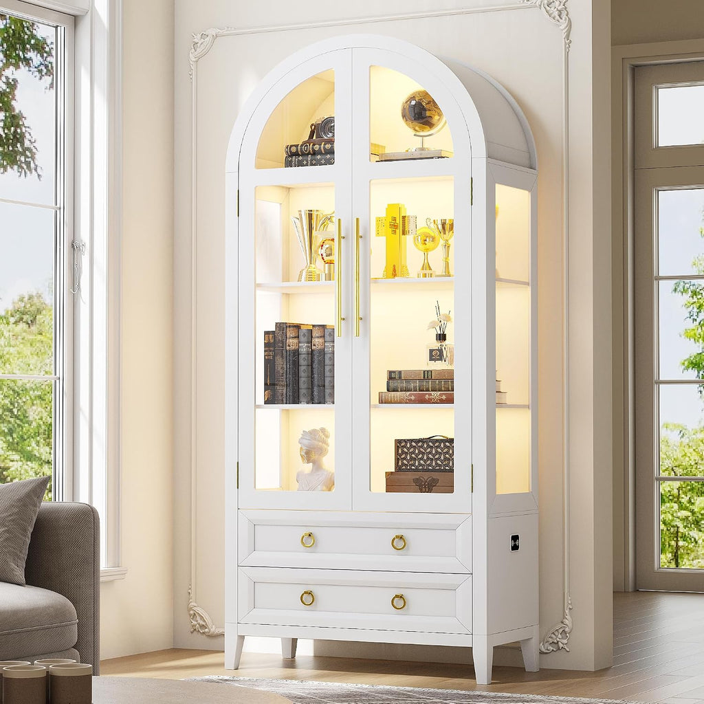 White Sensor LED Arched Display Cabinet