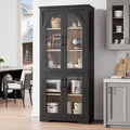 Black Arched Glass Tall Pantry Cabinet