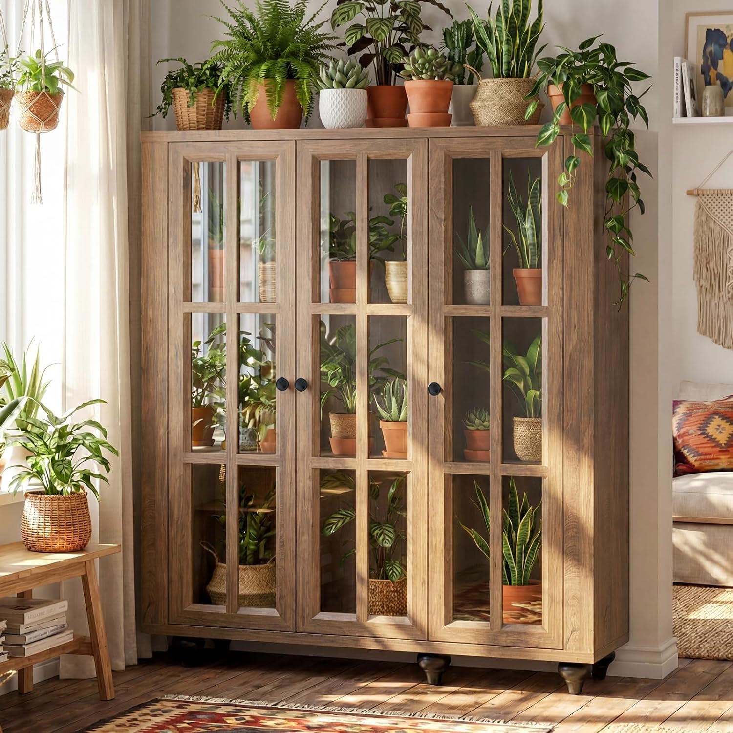 Cracked Oak Glass Display Cabinet