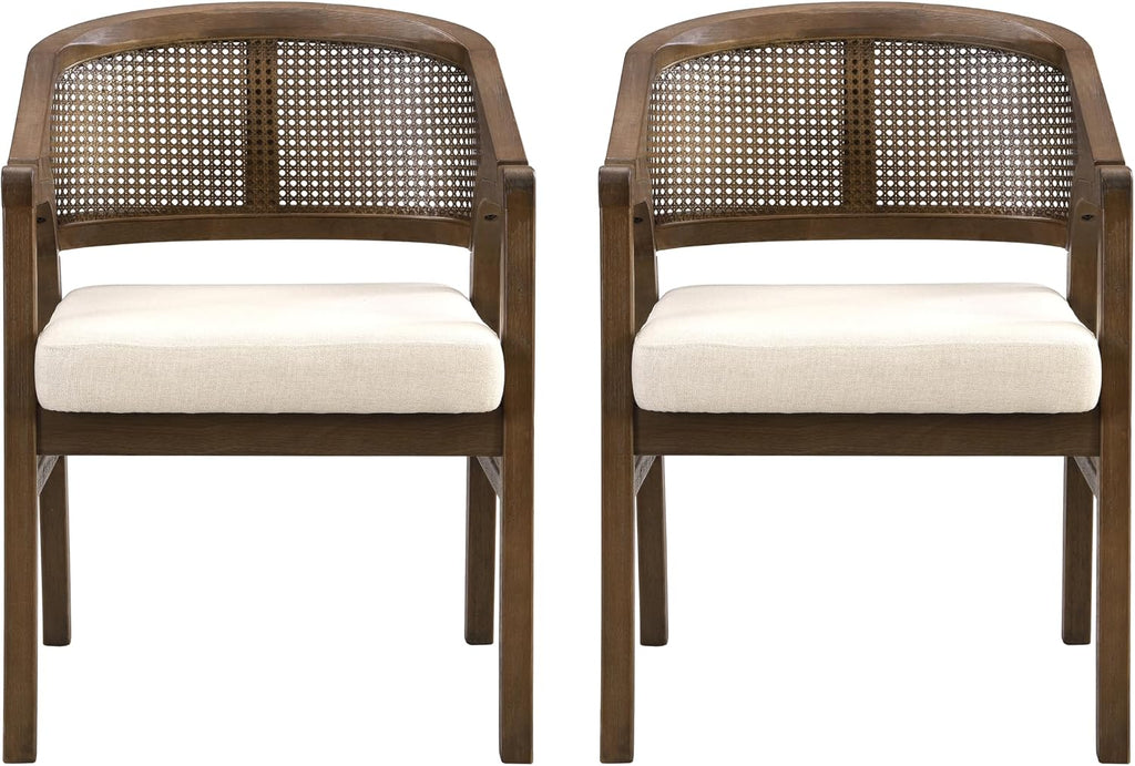 Walnut Beige Rattan Faritel Dining Chairs Set of 2