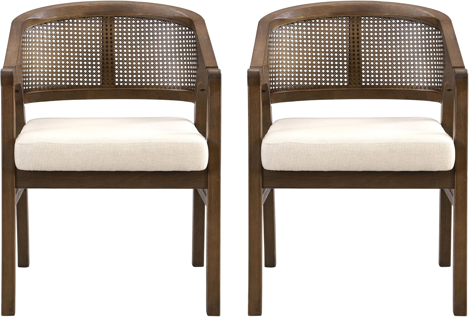 Walnut Beige Rattan Faritel Dining Chairs Set of 2