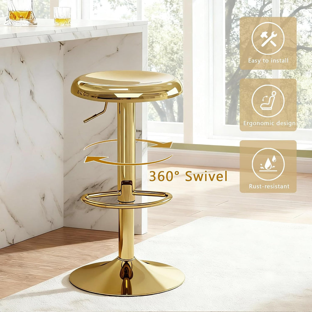 2 Gold Metal Adjustable Swivel Bar Stools