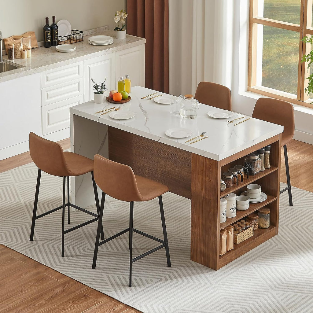 White LED Marble Kitchen Island