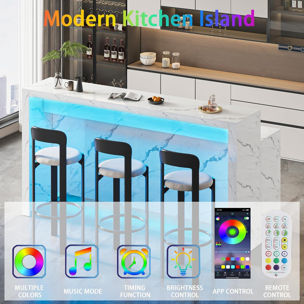 70.9" LED Faux Marble Dining Bar Table with USB Ports