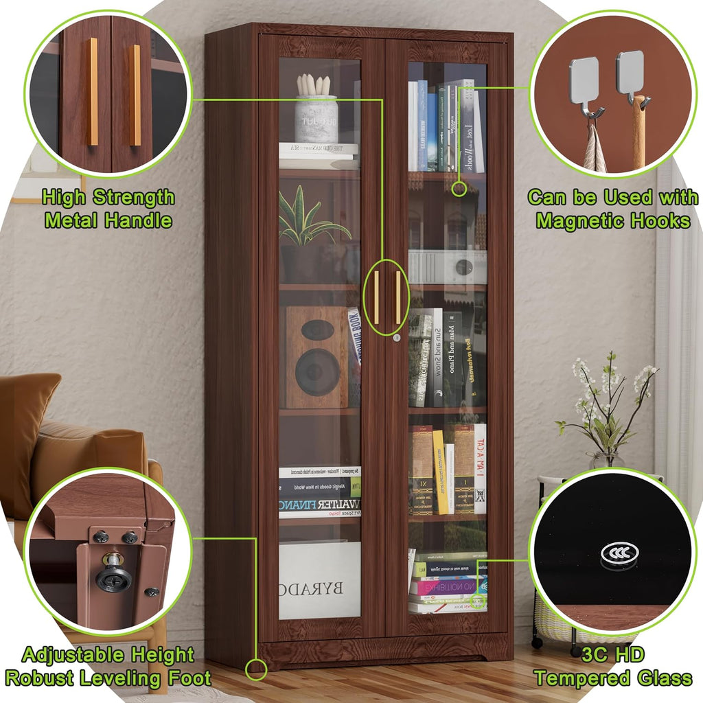 Brown Lockable Glass Display Cabinet