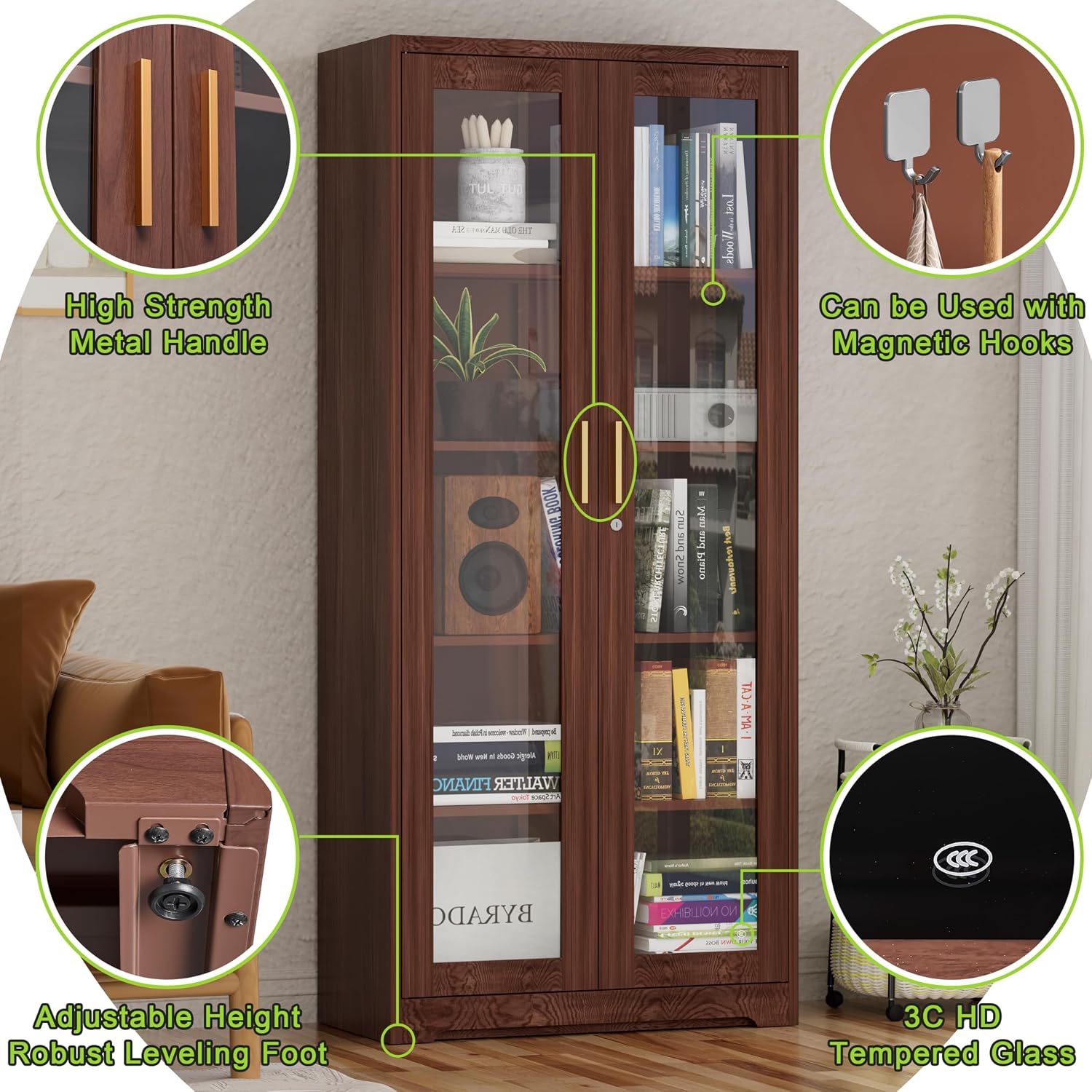 Brown Lockable Glass Display Cabinet