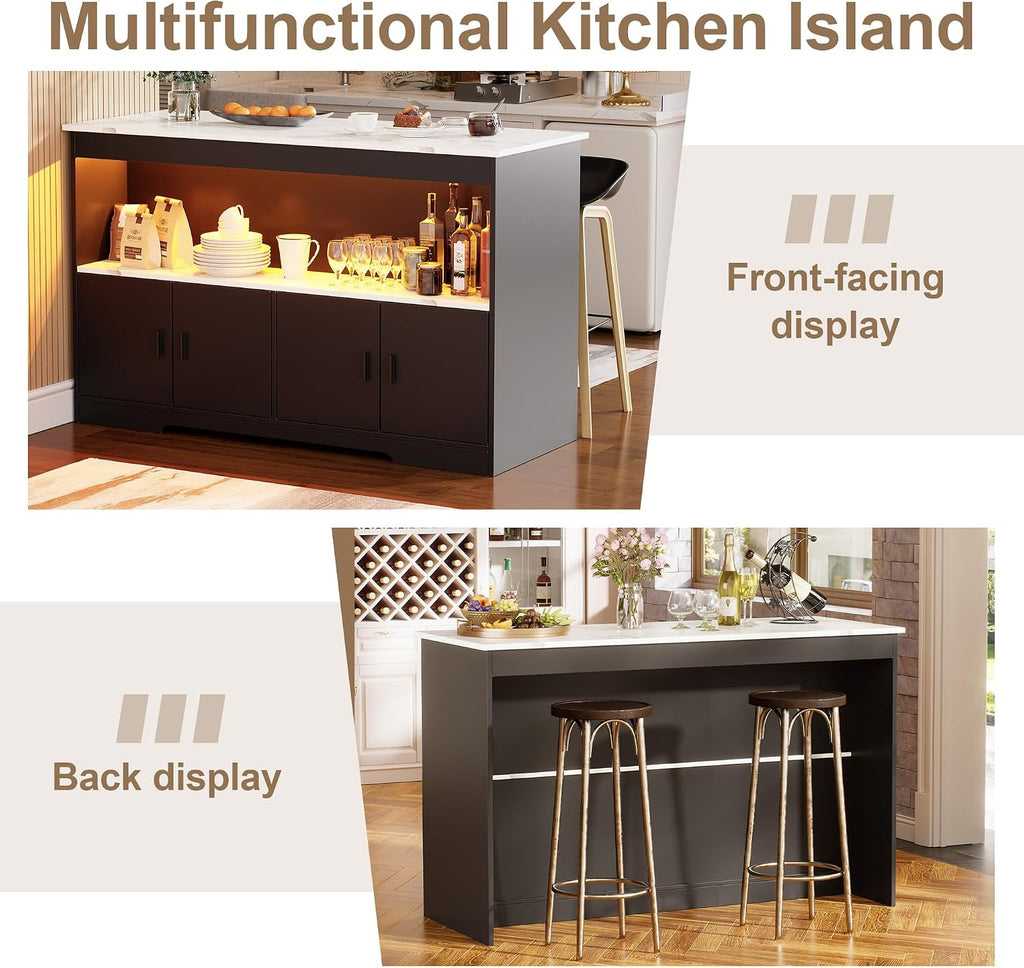 Black LED Marble Storage Kitchen Island