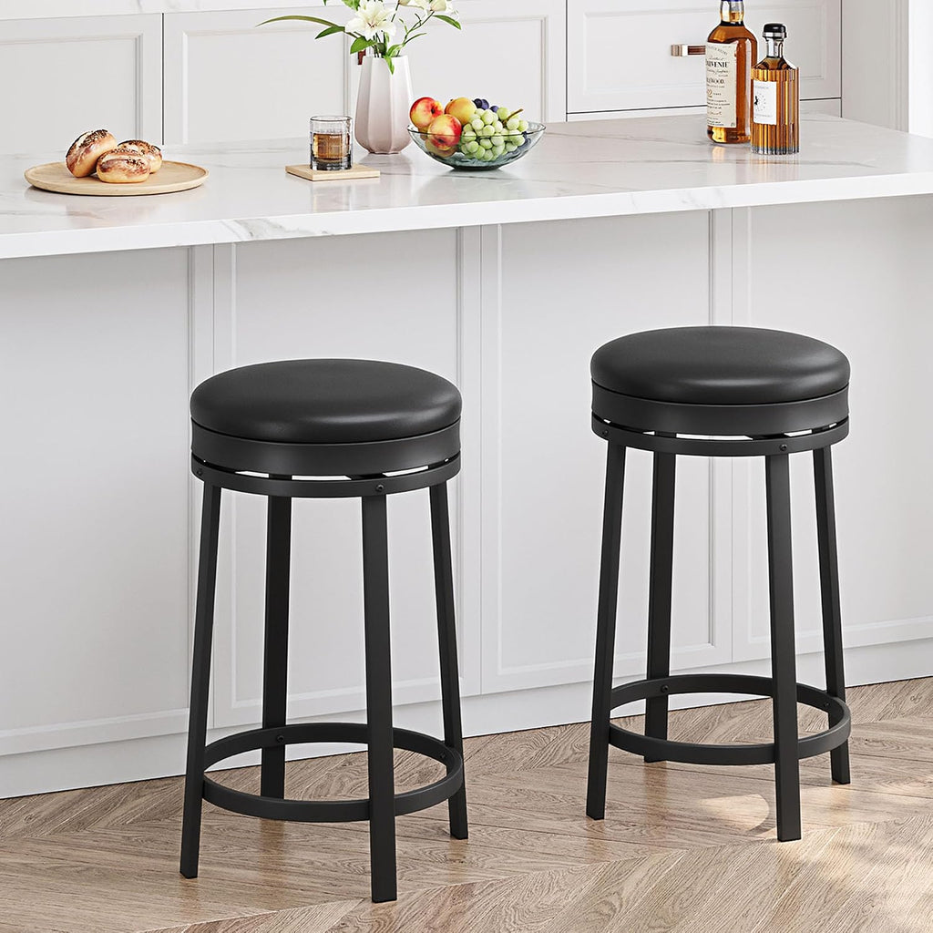 2 Black PU Leather Swivel Counter Stools